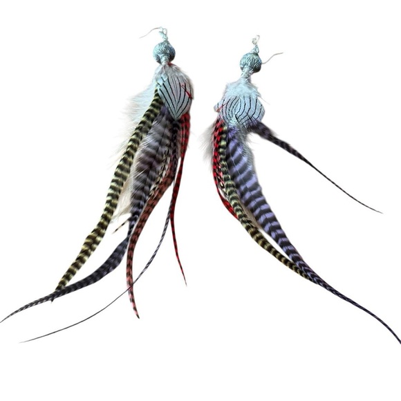 Free People Jewelry - Boho Handmade Rooster Grizzly Feather Long Color Handmade Earrings #5